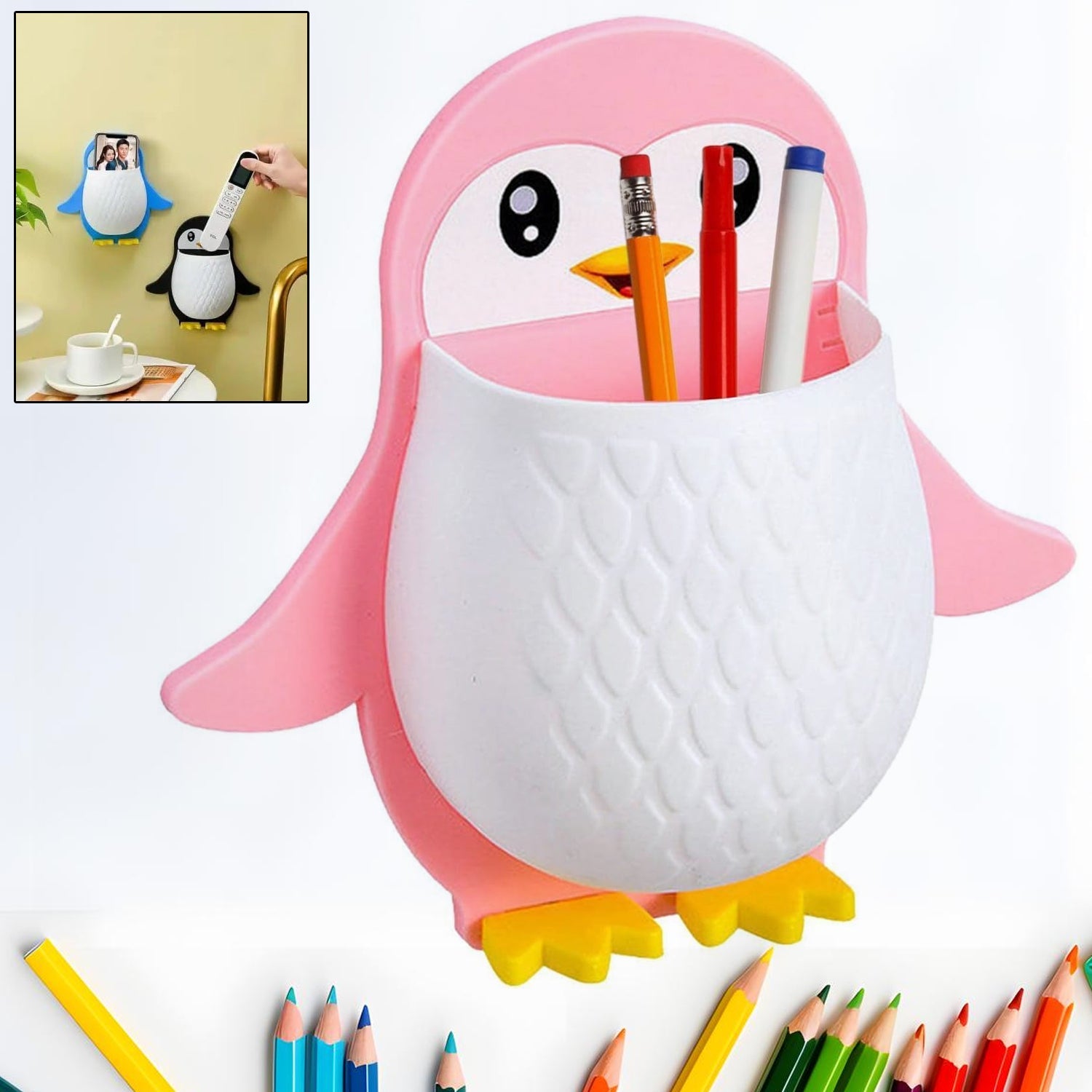 Penguin Storage Box, Adhesive Remote Case, Electric Toothbrushes Holder, Universal Controller Holder, Wall Nightstand, Office Plastic Wall Mount Penguin Storage Box, Adhesive Remote Case, Electric Toothbrushes Holder, Universal Controller Holder, Wall Nightstand, Office Plastic Wall Mount